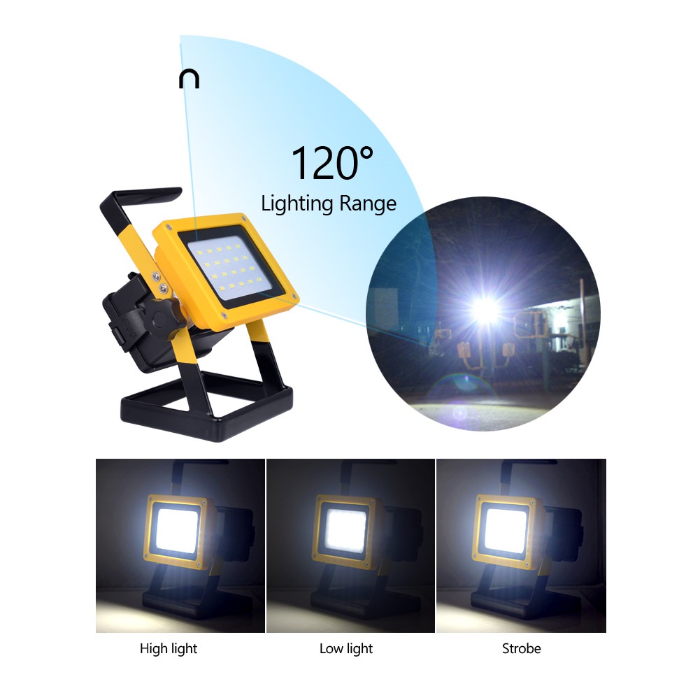 30W Recharge Portable LED Floodlight Lithium 18650 Battery 20LEDs IP65 100-240V Light +Charger