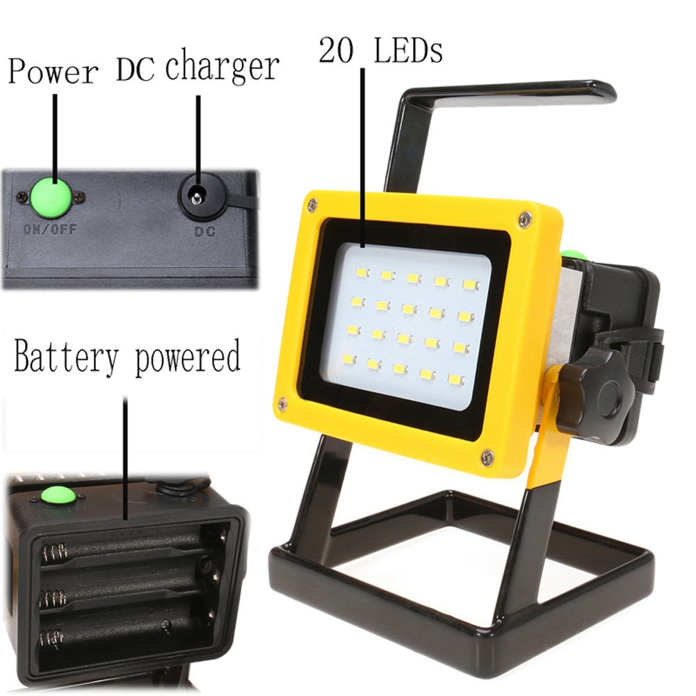 30W Recharge Portable LED Floodlight Lithium 18650 Battery 20LEDs IP65 100-240V Light +Charger