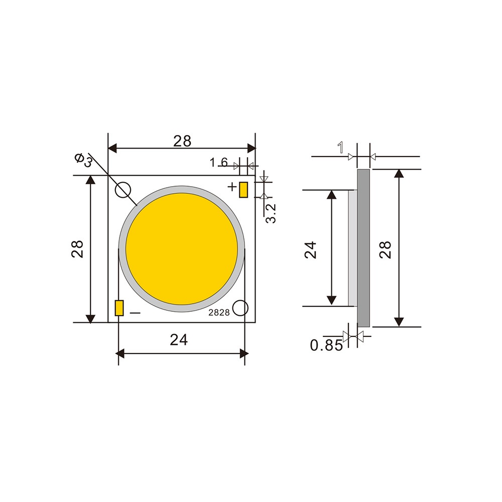 15W /20W /30W /40W/50W/60W Square LED COB Light 28*28mm PCB 24mm Emitting Area White Warm/ Natural White