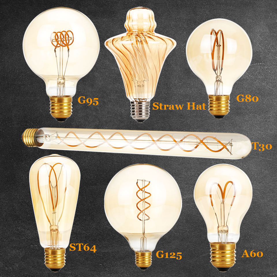 4W 6W 8W E27 G125 G95 G80 A60 T30 LED Edison Bulb 220V Home Light LED Filament Light Bulb