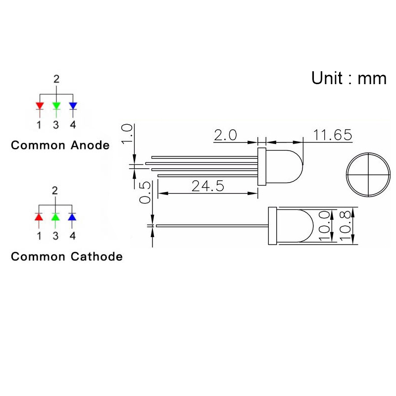 F10 10mm Diffused RGB LED Common Anode Common Cathode Tri-Color Emitting Diodes