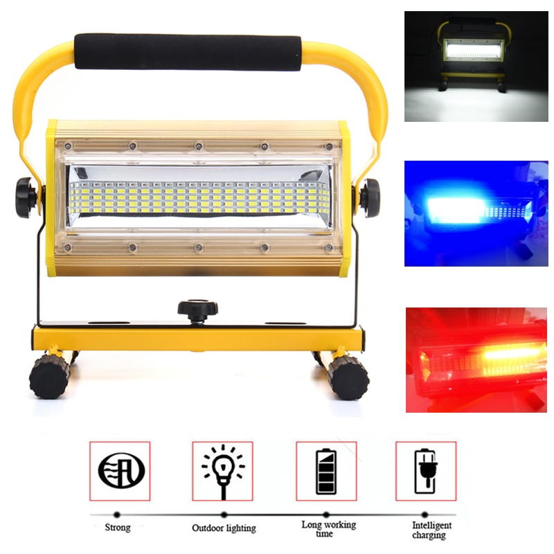 80W Recharge Portable LED Floodlight Waterproof IP65 Camping Lamp Emitting White + Red/Blue Flash