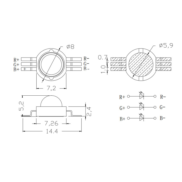 9W High Power Imitation Lumen RGB Led Six Feet