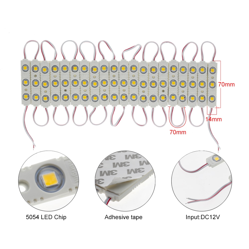 DC12V SMD 5054 LED Module 3 LEDs Waterproof Hard Strip Bar Light Emitting Warm white /white 20pcs/lot