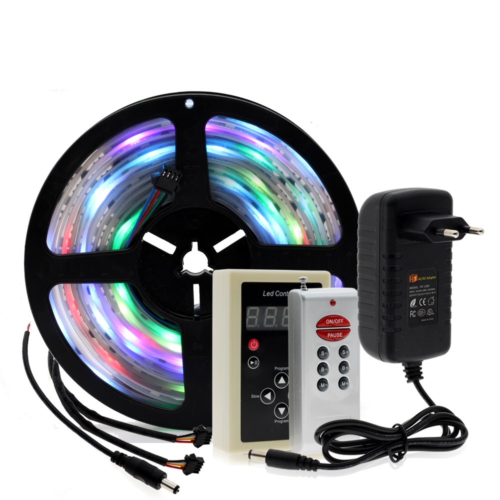 6803 IC Dream Color RGB LED Strip 5050 30LED/m IP67 Waterproof 5M + 133 Program RF Magic Controller + Adapter