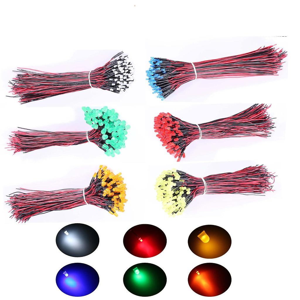 8mm F8 Pre-Wired LED Colored Lens Diffused lot(10 pcs)