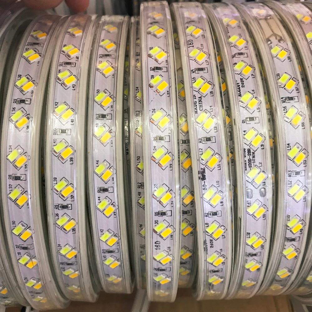 AC 220V 5730 SMD LED strip Dual White Dimmable Flexible Tape Light 120leds/m Emitting White & Warm White