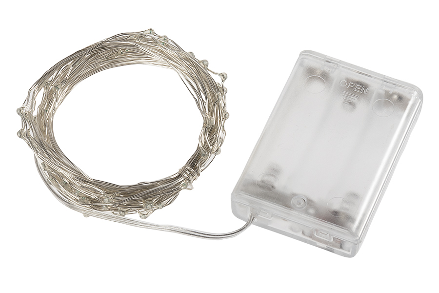 Battery Powered LED Fairy Light String Silver Wire 10M