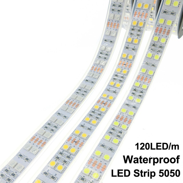 DC 12V 5050 SMD Flexible LED Strip 120LEDs/m Silicone Tube Waterproof Double Row