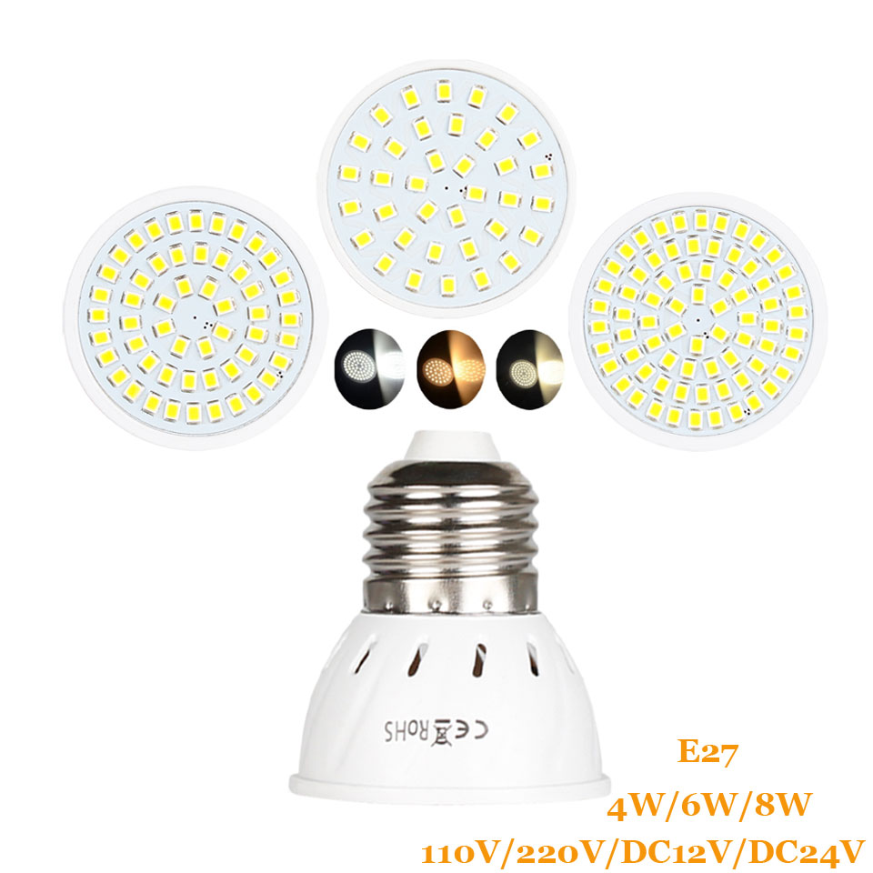 4W 6W 8W E27 2835 SMD LED Bulb Lamp 110V/220V/DC12V/DC24V Home Light Spotlight
