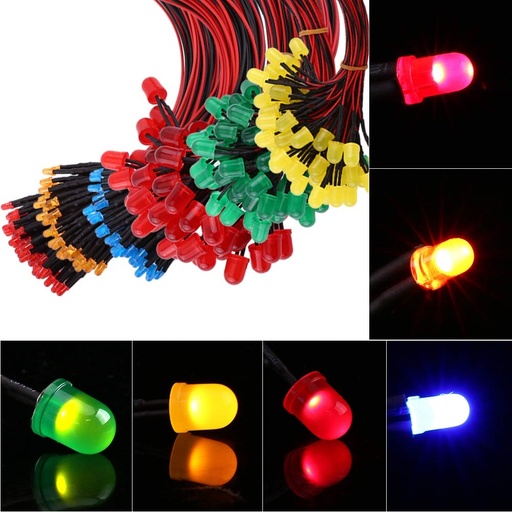 5mm F5 Pre-Wired LED Colored Lens Diffused  lot(10 pcs)