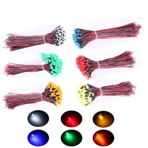 8mm F8 Pre-Wired LED Colored Lens Diffused lot(10 pcs)