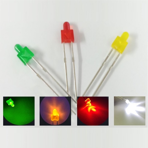 F2  2mm Diffused Colored LED Diode Lights Emitting White/Red/Green/Yellow lot(100 pcs)