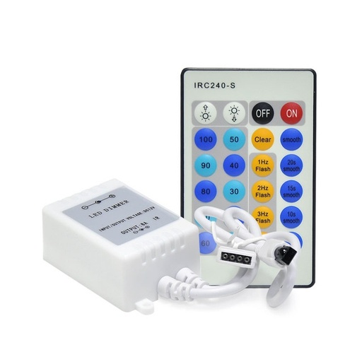 DC12-24V Brightness Adjustable IR LED Dimmer Controller with 24-key Ivory Remote