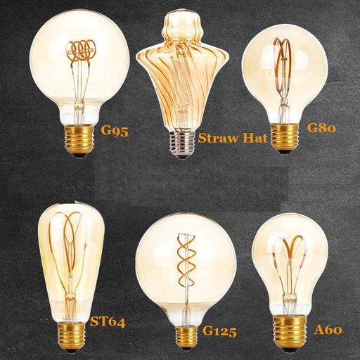 4W 6W 8W E27 G125 G95 G80 A60 T30 LED Edison Bulb 220V Home Light LED Filament Light Bulb