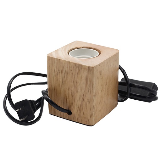 E27 Cube Vintage Lamp Holder Solid Wood Lamp Holder with Switch and Wire