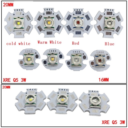 3W CREE XRE Q5 High Power LED Emitter White/ Warm White Red/Green/Blue/Yellow With 12-20mm Aluminum PCB