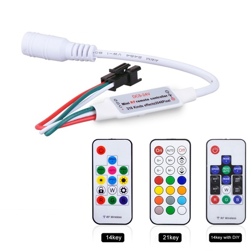 IR RF 14key 21key DIY Mini LED Pixel Strip Light Controller for WS2811 with Remote Controller