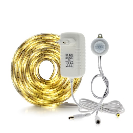 Motion Sensor LED Strip 5050 Waterproof 30LEDs/m Warm White + Intelligent Sensor Light Control