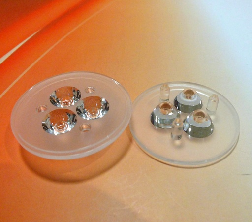 42mm Diameter LED Module Lens 3 LEDs 25° Flat Prism Lens