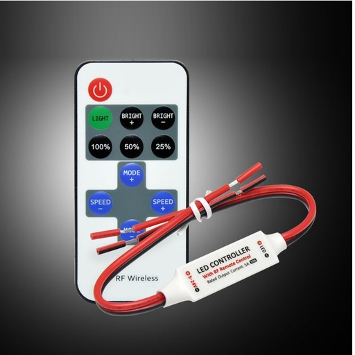 11 Keys RF Remote Controller DC 12V 12A Mini LED Dimmer w/ Red and Black Wire 