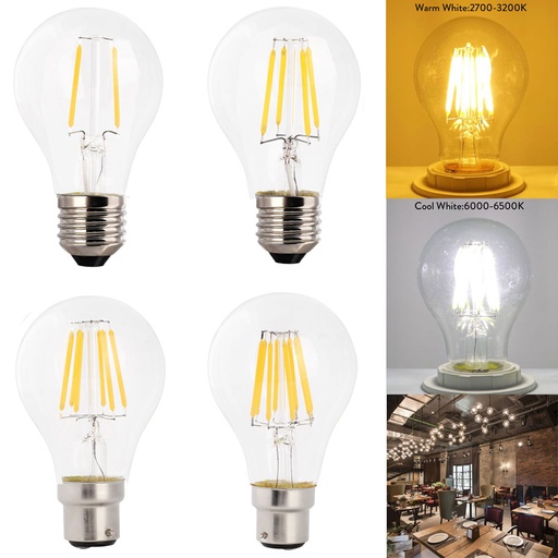 2W 4W 6W 8W E27 B22 A60 LED Edison Bulb AC220V Home Light LED Filament Light Bulb