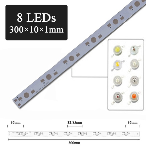 300mm 1W 3W 5W 8LEDs Aluminum Base Plate Strip PCB Board Heat Sink lot(10 pcs)